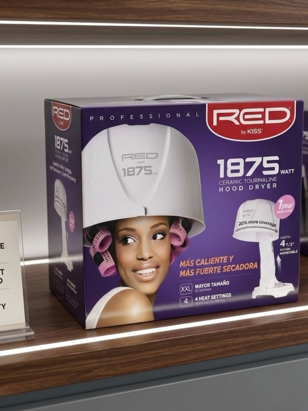 RED by KISS Hood Dryer in White with Purple Packaging